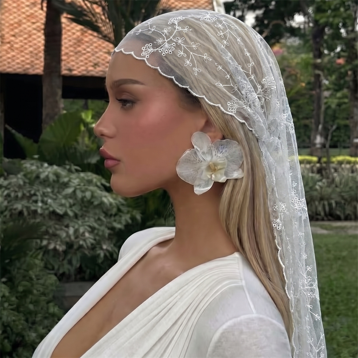 White Floral Lace Mesh Headsca - Head Wrap Turban recension och pris